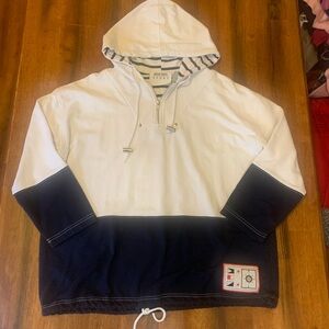 Jaclyn Smith Top Large White and Navy Color Block Hoodie zip Nautical Coastal